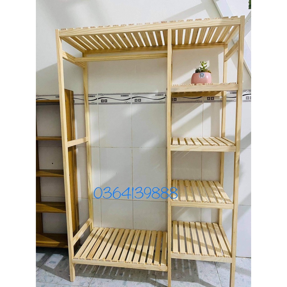 Kệ treo quần áo gỗ,tủ đồ quần áo,giá treo quần áo gỗ thông Mỹ 2 ngăn Hương Anh Decor