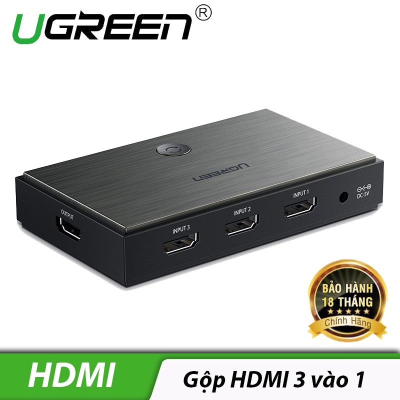 Bộ gộp HDMI chuẩn 2.0 3 vào 1 ra hỗ trợ 4K@60Hz Ugreen 50709 - Hàng Chính Hãng