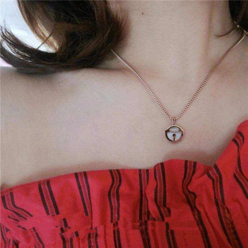 Vòng cổ ngắn bằng thép titanium mạ vàng hồng mặt Doraemon đáng yêu phong cách Nhật Bản thời trang dễ phối đồ cho nữ