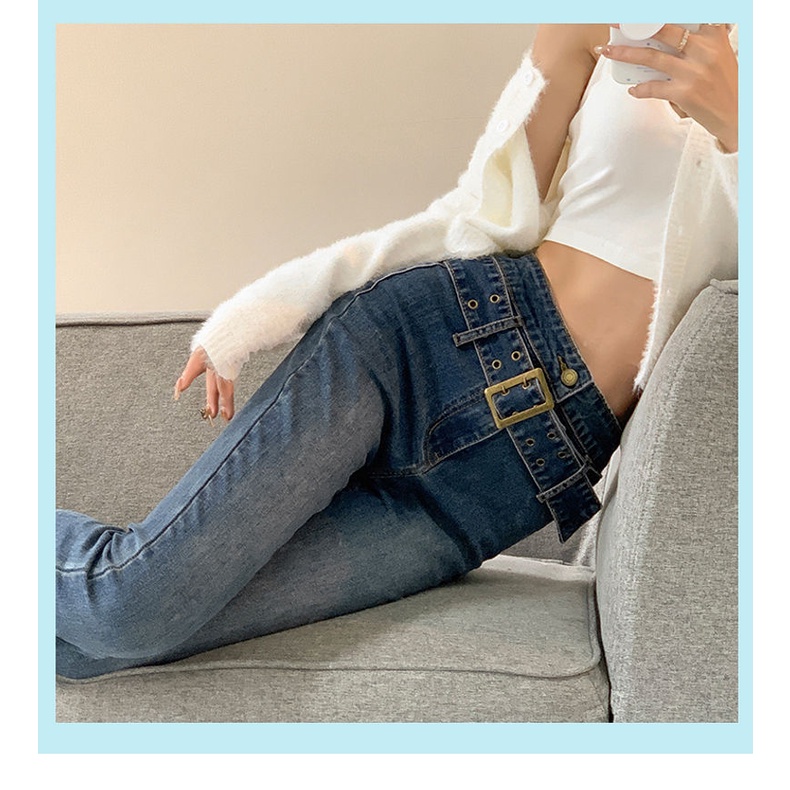 Quần jean denim lưng cao ống loe rộng phong cách retro thời trang dành cho nữ