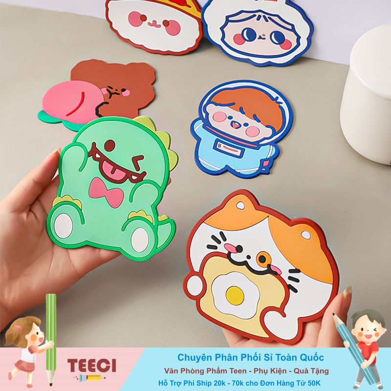 Tấm Silicon Lót Cốc Nhiều Hình Cute Ngộ Nghĩnh Miếng Để Cốc Ly Họa Tiết Xinh Xắn Cartoon D047