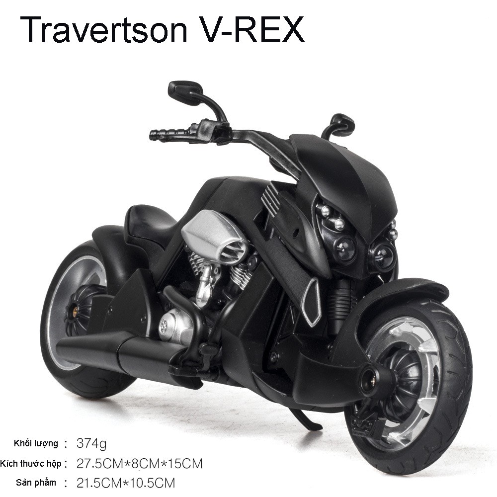 Mô hình xe Moto VRex Travertson tỉ lệ 1:12 phong cách mạnh mẽ, lấy cảm hứng từ khủng long