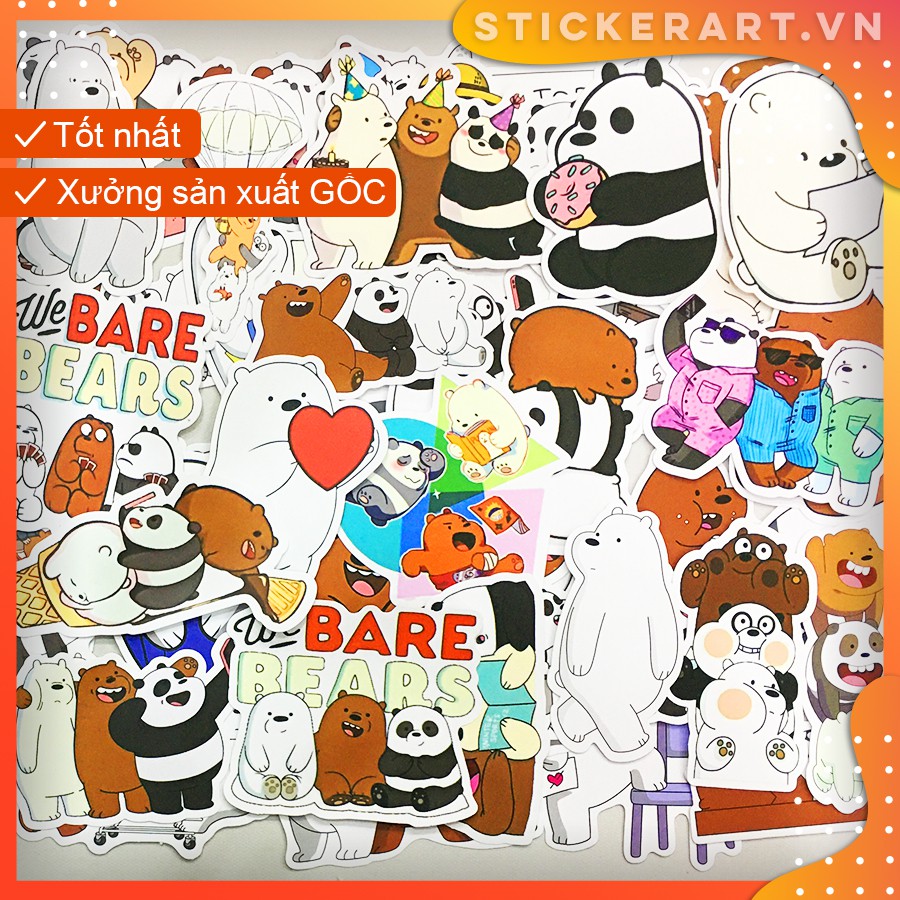 [WE BARE BEARS] 107 Sticker chống nước/dán xe laptop mũ bảo hiểm vali...