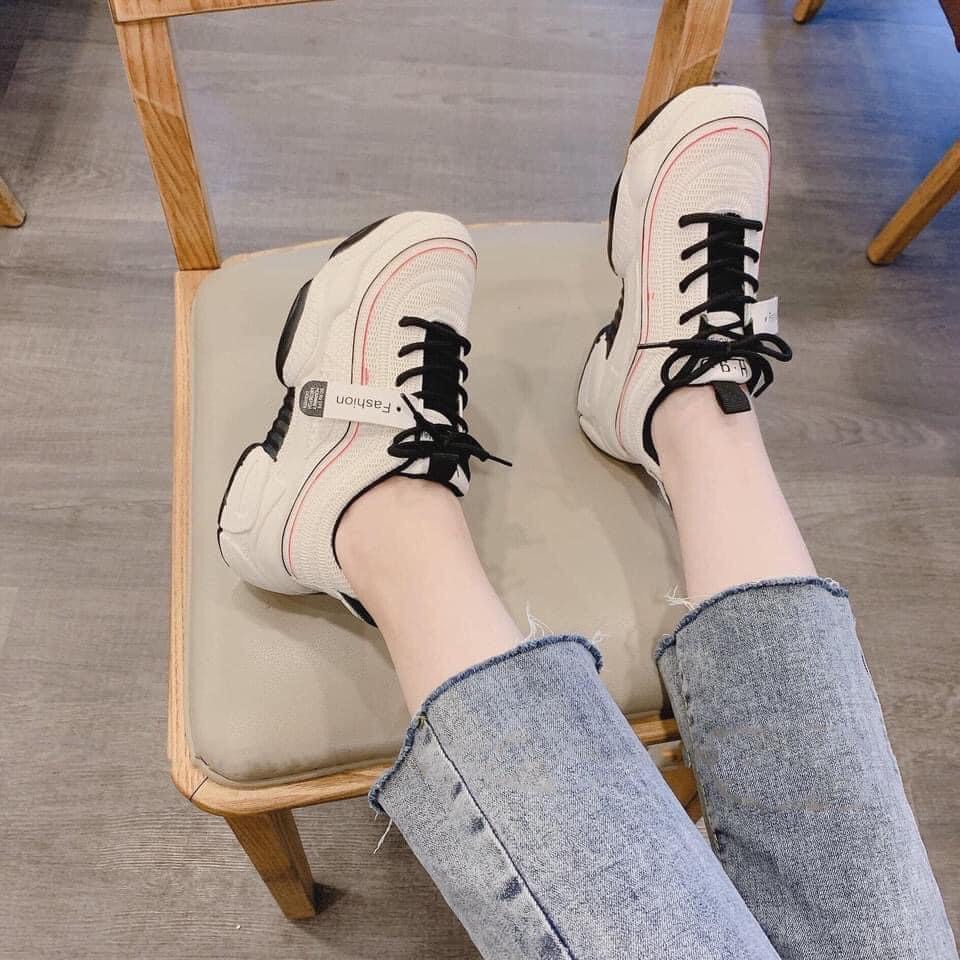 Giày Thể Thao Nữ Đế Độn Cực Xinh - Sneaker Màu Kem | BigBuy360 - bigbuy360.vn