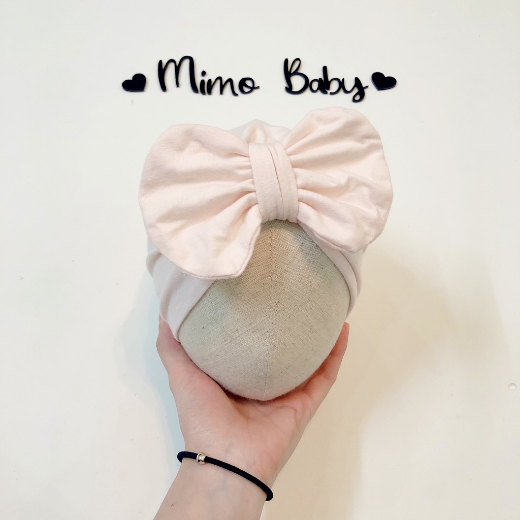 Mũ turban cho bé- hồng pastel (4-8kg)