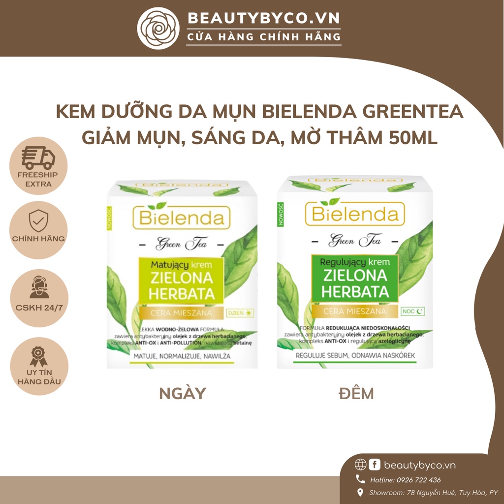 Kem dưỡng Bielenda Green Tea- Trà xanh kiềm dầu, giảm mụn, thâm/ngừa mụn, phục hồi, trẻ hoá da