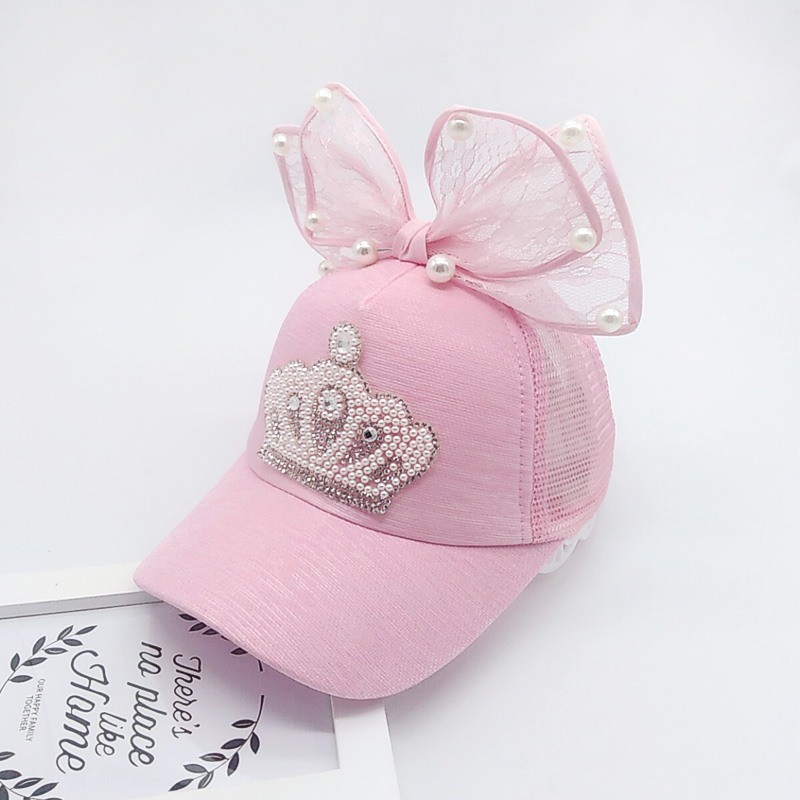 Mũ lưỡi trai in hình vương miện đính ngọc trai giả cho bé gái