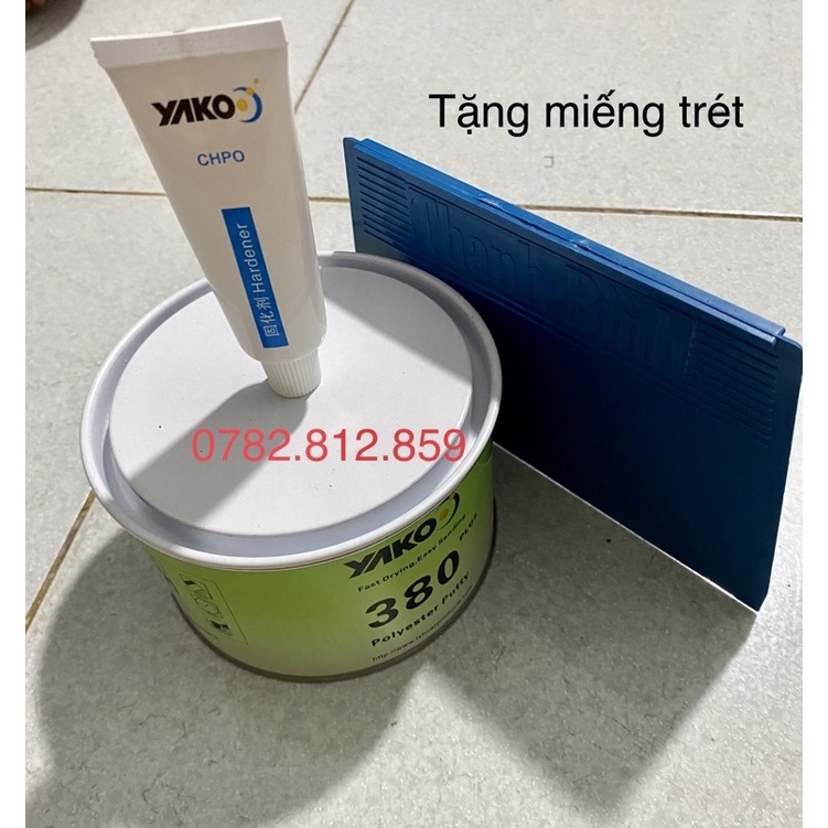 Bả matit ô tô, xe máy Yako 380 Plus 1kg dùng trám trét kim loại, nhựa đa dụng Polyester Putty tặng miếng trét