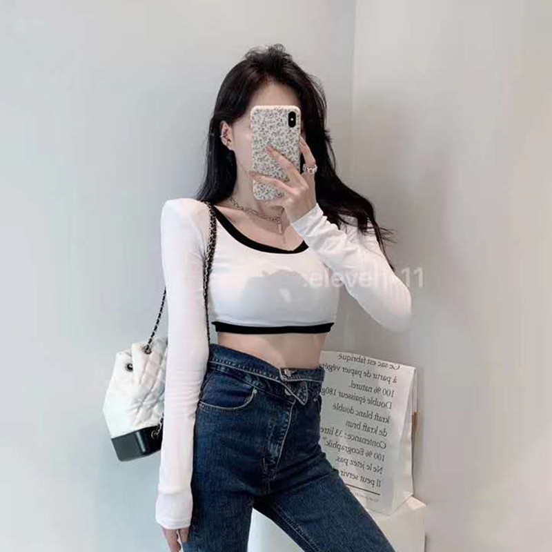 SUXI Áo Thun Dài Tay Cổ Chữ U Gợi Cảm Cho Nữ