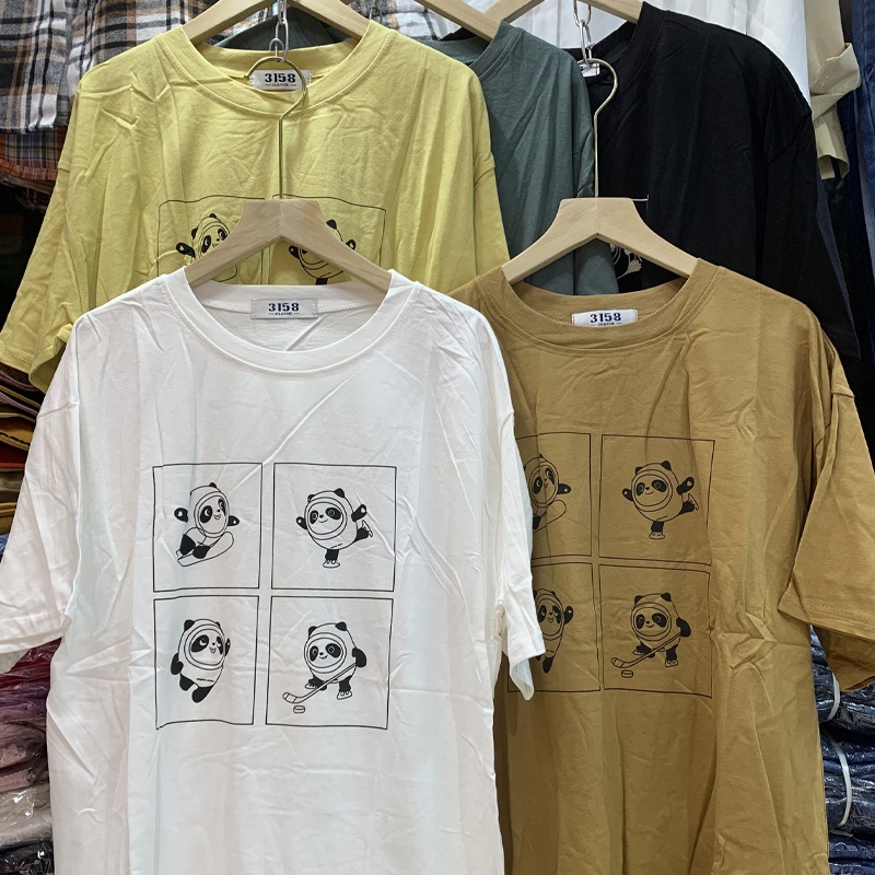 Áo thun 3158 nam nữ form rộng tay lỡ in hình phông chất cotton khô hàng Quảng Châu ANDOSA AT09