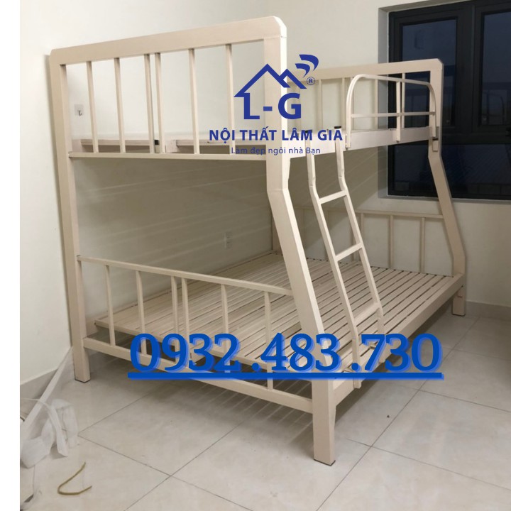 Giường sắt hộp 2 tầng cao cấp kích thước 1m4x1m6-2m màu kem sữa (HCM)