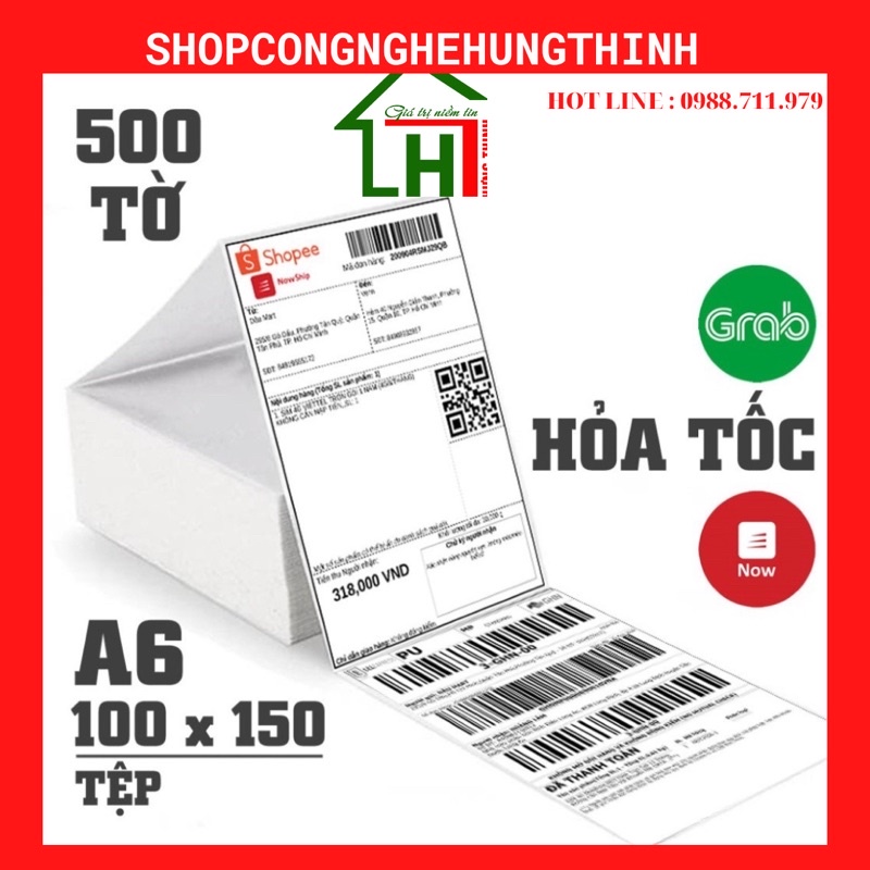 Tệp 500 lớp giấy A6 in lô hàng tem vận tải sàn TMĐT cho máy in Rongta RP421, Q900, DT108B, XP470B, N