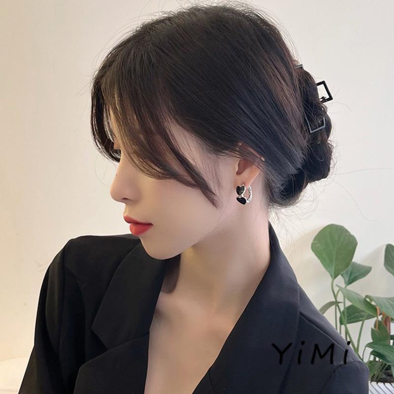 Khuyên Tai Hình Trái Tim Màu Tối Phong Cách Hàn Quốc Cổ Điển