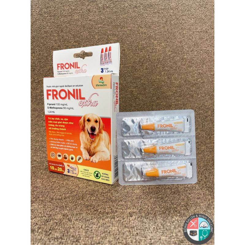 Nhỏ Gáy Fronil Extra Vemedim Trị Ve, Rận Cho Chó Từ 10Kg-20Kg Hộp 3 Tuýp 1.34ml (Nhãn Cam)