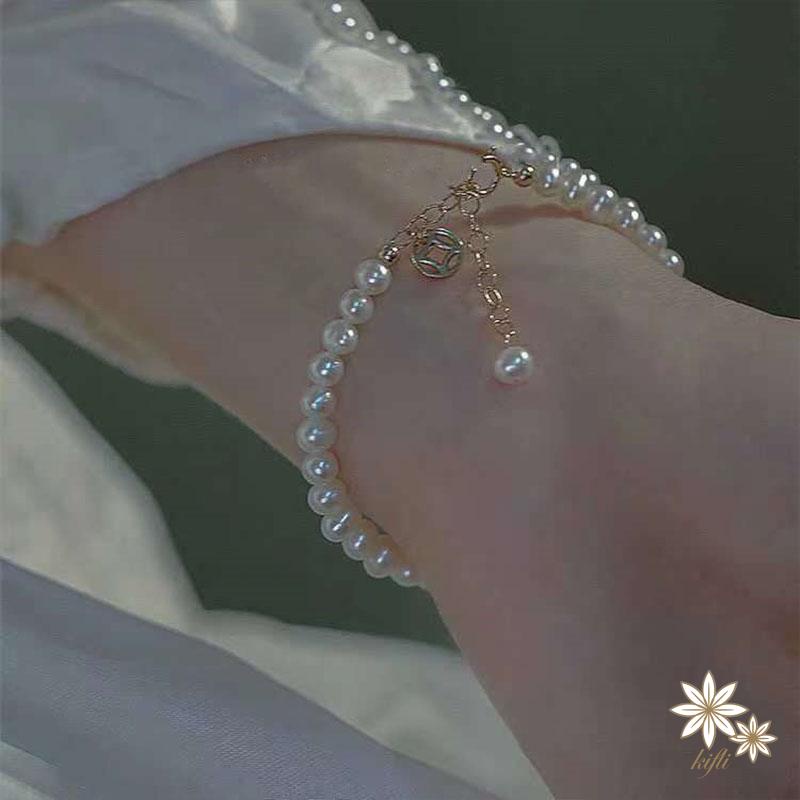 Vòng tay may mắn đính hạt ngọc trai phong cách Trung Hoa cổ điển cho nữ