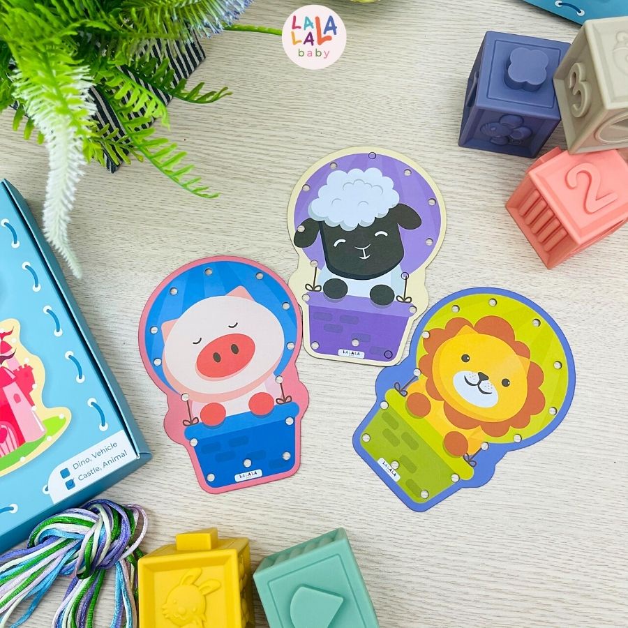 Đồ chơi cho trẻ 1 tuổi, Bộ 10 hình xỏ dây hình thù ngộ nghĩnh, đồ chơi con vật, khủng long, phát triển vận động tinh cho