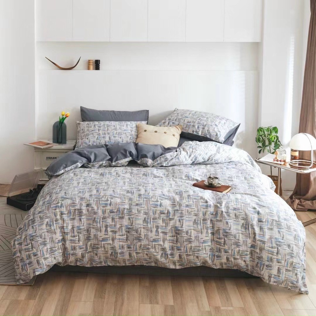 Bộ Chăn Ga Gối Cotton Living - 100% Cotton Hoạ Tiết Kẻ Mẫu Mới Nhất 2021 ( Vỏ Chăn Họa Tiết Kẻ Phối Màu Trơn - Ga Trơn ) | BigBuy360 - bigbuy360.vn