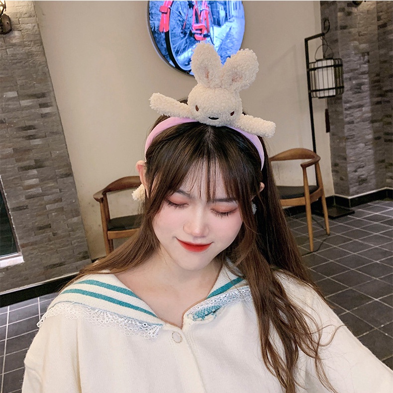 Băng Đô Cài Tóc Bằng Vải Bông Họa Tiết Thỏ Gấu Hoạt Hình Dễ Thương