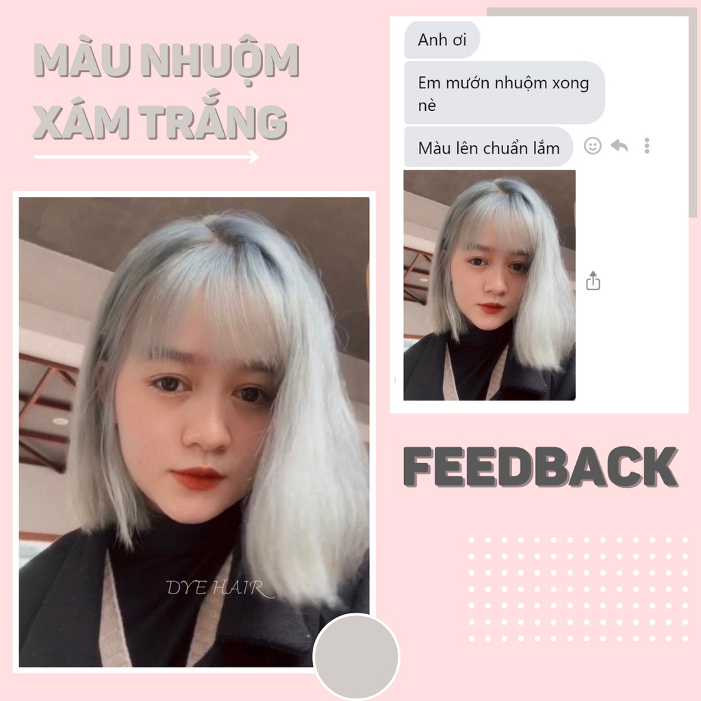 Thuốc nhuộm tóc, thuốc nhuộm tóc XÁM TRẮNG, DYE HAIR, tặng kèm oxy trợ dưỡng và bao tay