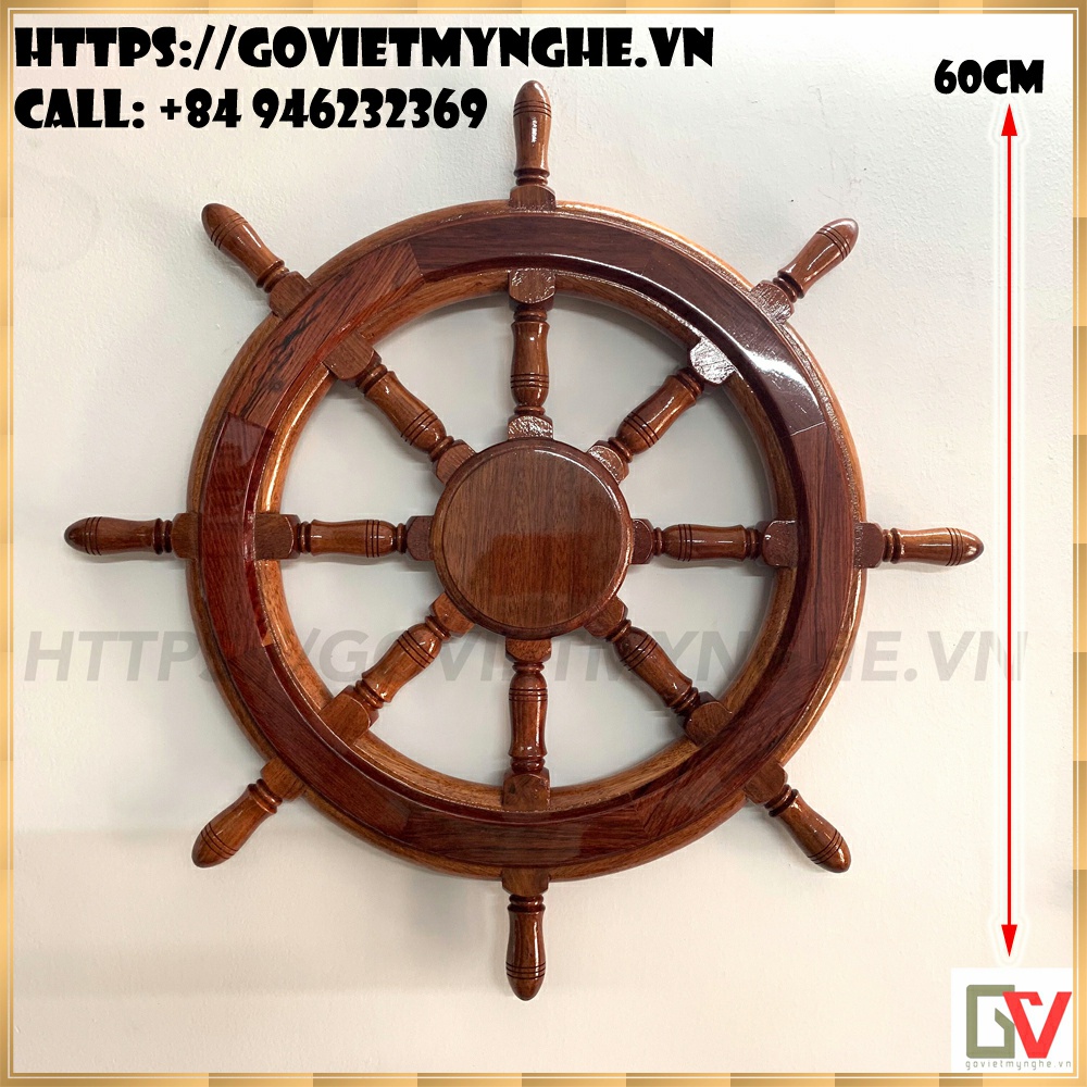 Mô hình bánh lái tàu gỗ trang trí - vô lăng tàu gỗ trang trí treo tường trang trí nhà cửa - Ø 60cm - Gỗ căm xe