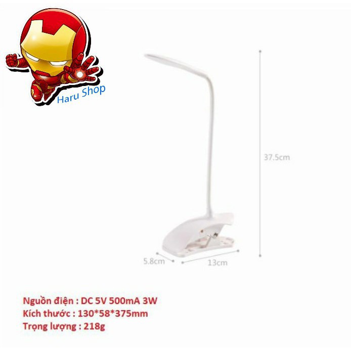 Đèn led học tập và làm việc cổng usb có đế kẹp (màu trắng) - HanruiOffical