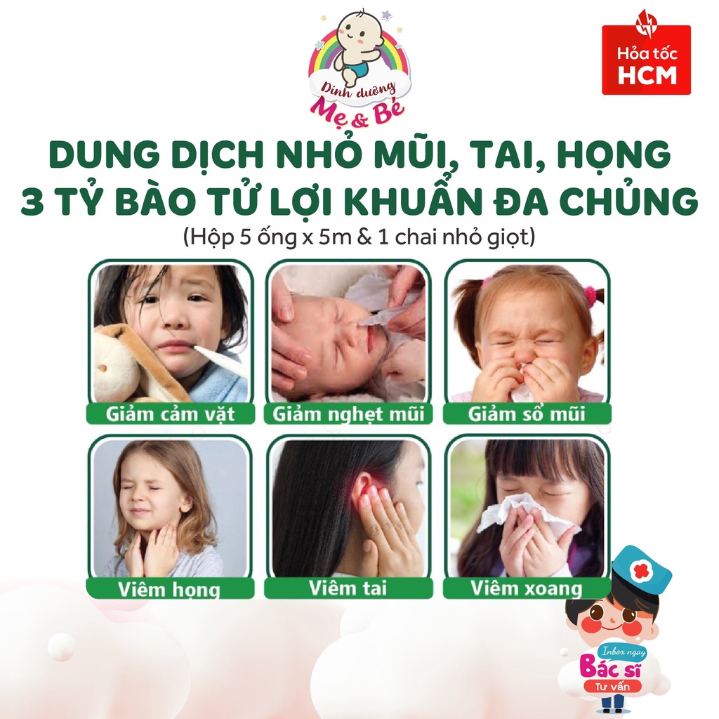 Nước muối sinh lý bào tử lợi khuẩn Navax Kids vệ sinh tai/mũi/họng cho bé từ sơ sinh (5 ống+Bình nhỏ giọt)