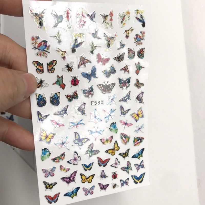 Sticker dán móng bướm nhũ màu-hình dán nail
