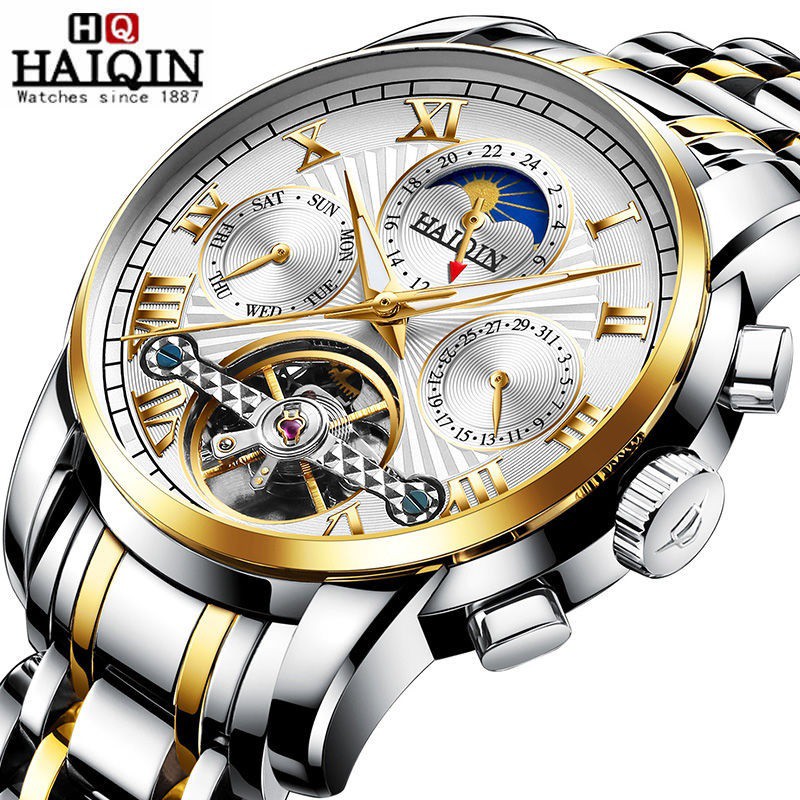 Đồng Hồ Cơ Nam Automatic Chính Hãng HAIQIN Dây Thép Cao Cấp Chạy Full Kim