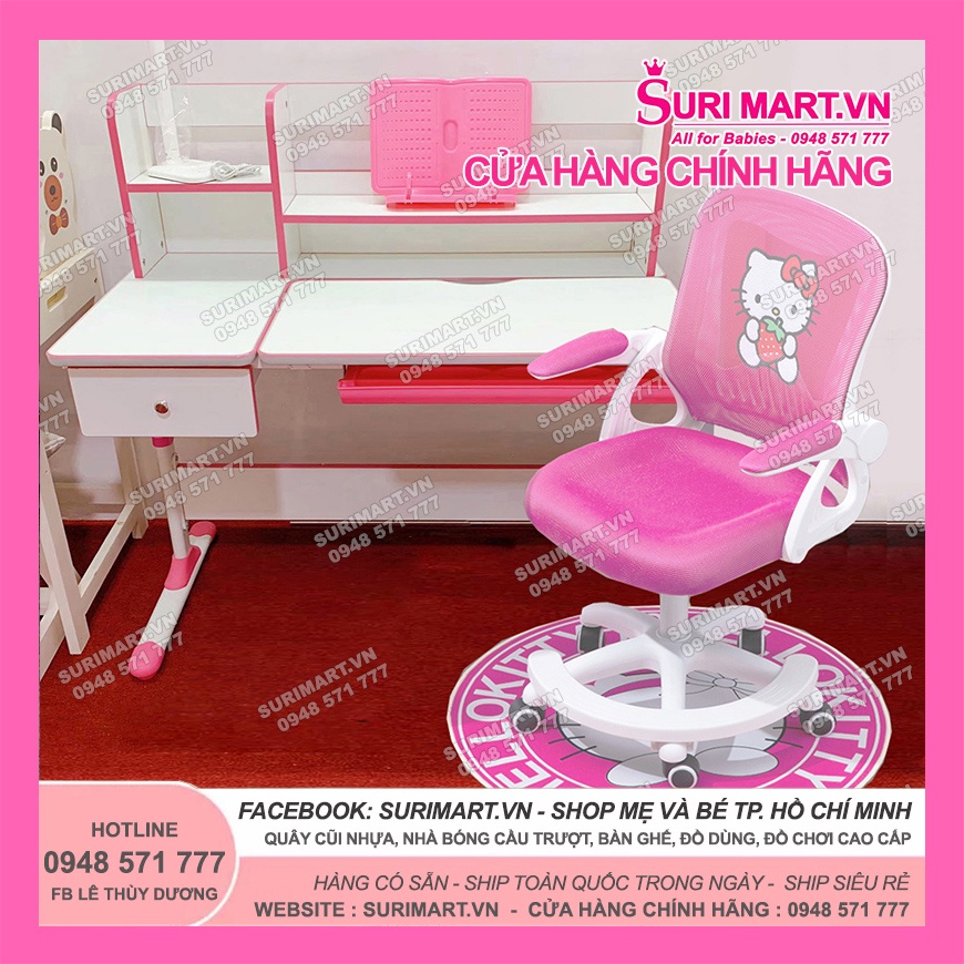 Bộ Bàn Ghế Học Sinh Cao Cấp Newber 510-200 kèm ghế xoay Hello Kitty cho bé