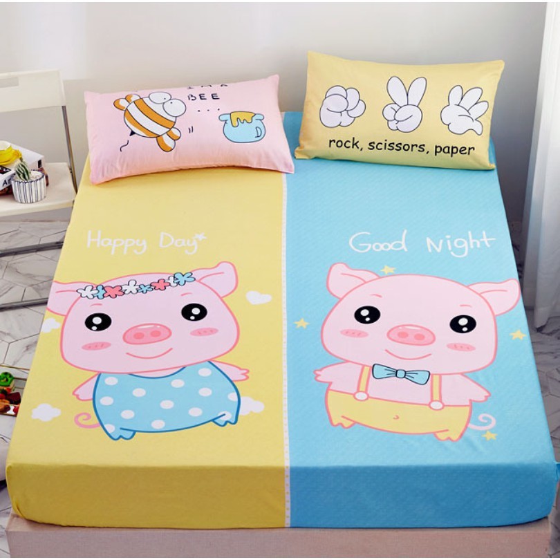 Bộ Ga Gối Cotton Hoạ Tiết 3d Mẫu HAI CON HEO Cho Bé Yêu trungvbhp_shopalot2