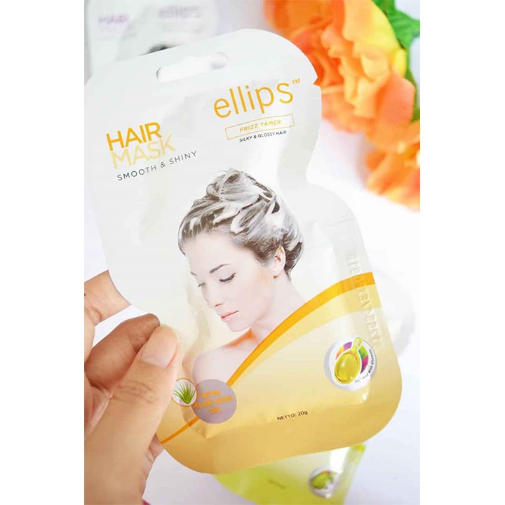 Mặt Nạ Ủ Tóc Ellips Smooth &amp; Shiny / Ellips màu vàng (Hộp 12 Gói) - Giúp tóc suôn mượt, vào nếp - Victory Pharmacy