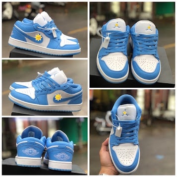 Giày sneaker jordan 1 thấp cổ xanh dương, Giày thể thao JD1 low xanh dương nam nữ full box bil