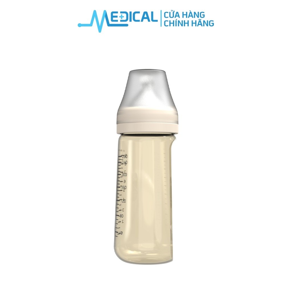 Bình sữa PPSU cổ rộng dùng cho máy hút sữa SPECTRA 260ml kèm núm ti size M/L/XL chính hãng - MEDICAL