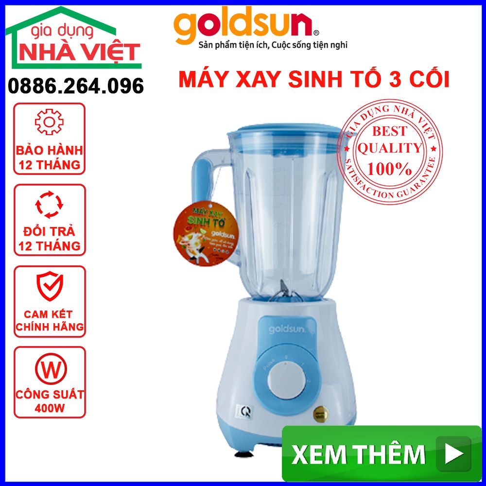 Máy xay sinh tố Goldsun, Cối xay sinh tố, 3 cối, công suất 400W cối thủy tinh cao cấp bảo hành 12 tháng, 10101540