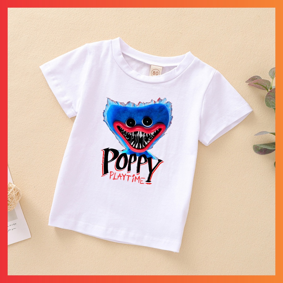 Áo thun họa tiết Poppy Playtime Huggy Wuggy màu trắngcá tính cho bé trai bé gái