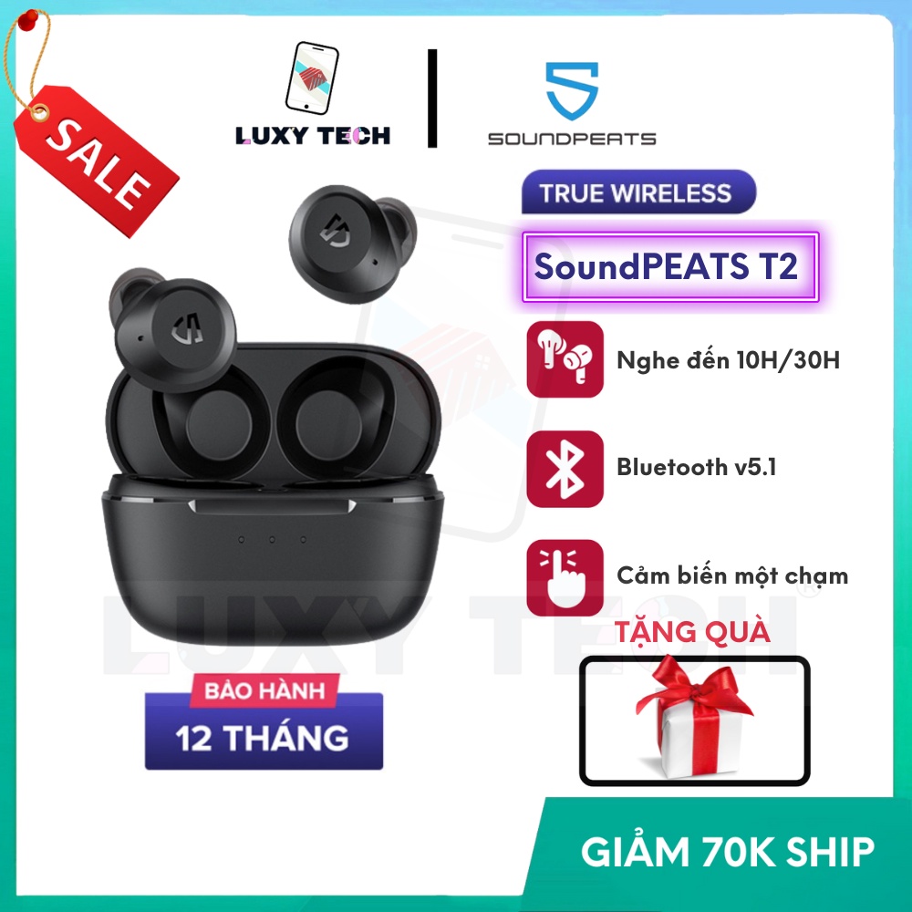 【Hỏa Tốc BD】Tai Nghe Bluetooth True Wireless SoundPEATS T2 Xuyên Âm, Chống Ồn Bluetooth 5.1 - Chính Hãng BH 12 Tháng