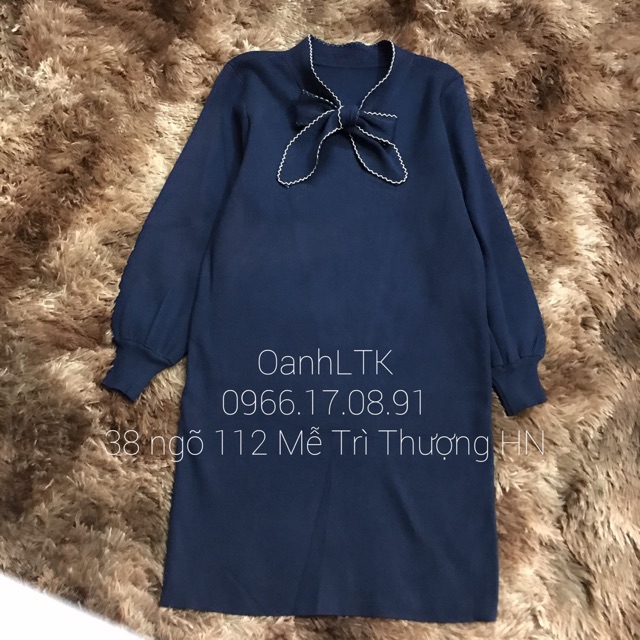 (sale)Váy len bầu - Đầm bầu mùa đông len chấm bi (40-75kg)