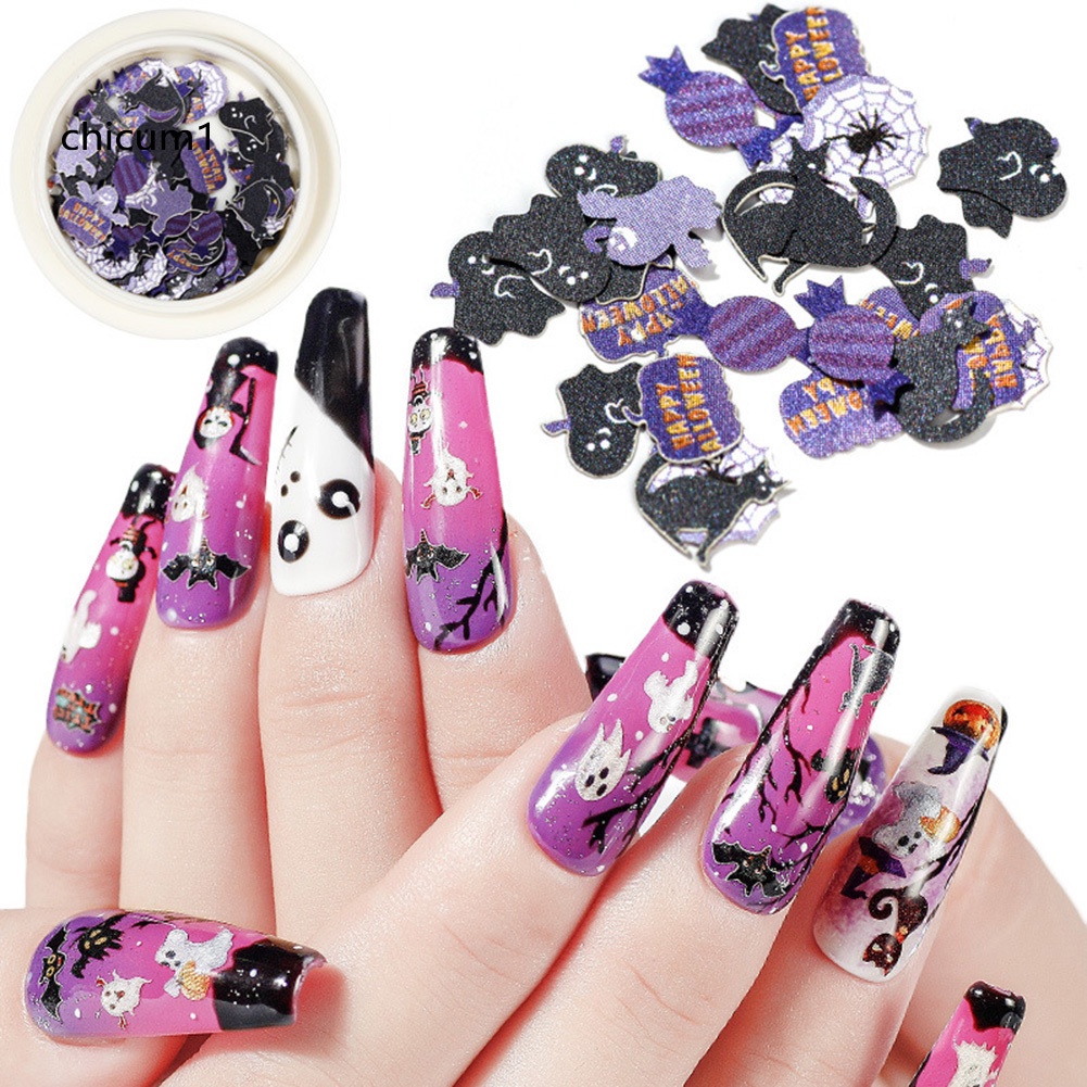 CH*Halloween Multicolor Pumpkin Ghost Spider Witch Nail Art Stickers Decals Decor