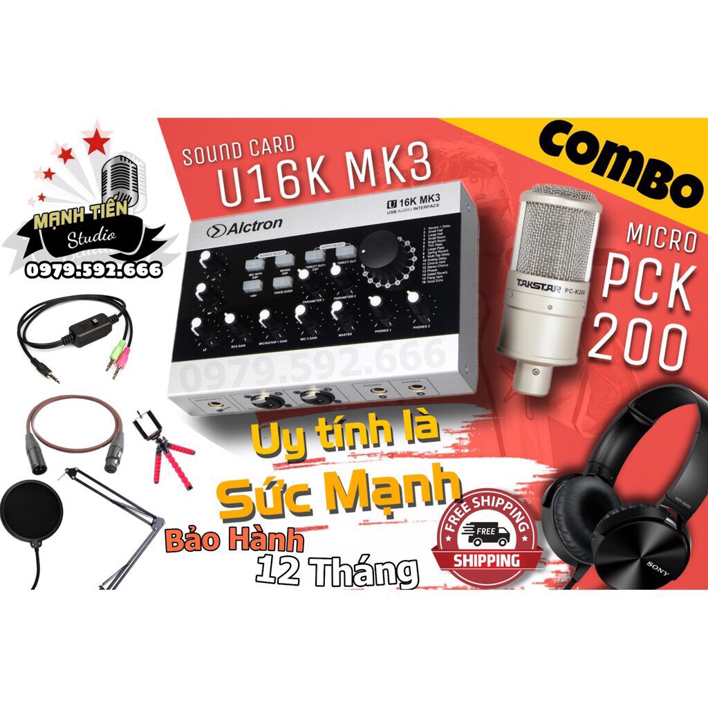 [Siêu Tiết Kiệm] Combo SoundCard U16K MK 3 + Micro Takstar PC K200 thu âm, hát karaoke, livestream bán hàng,bigo,fb