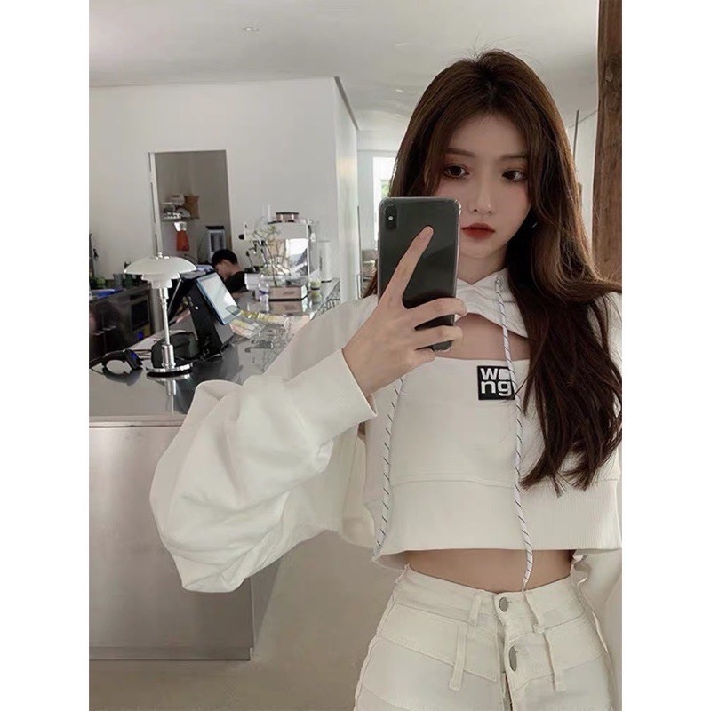 [Mã WASTUP24 giảm 10K đơn 50K] Set Áo Thun Sweater Croptop Dài Tay Cutout + Áo 3 Lỗ Wang 2 Màu Đen Trắng Siêu Chất Sét02