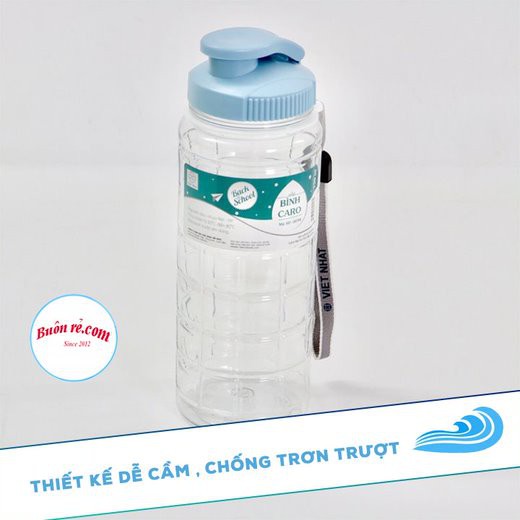 Bình nước kẻ caro Việt Nhật 750ml - Bình nước nhựa kẻ caro học sinh có quai dù treo tiện lợi 0098 - 01470