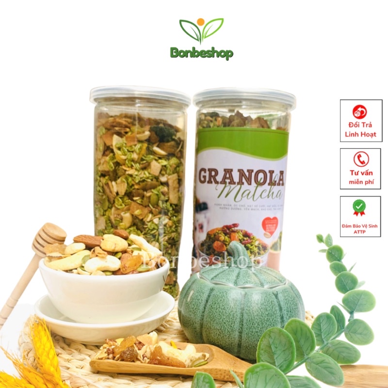 Hũ 500gr Ngũ Cốc Granola Vị Trà Xanh, Thơm, Giòn, Bổ Dưỡng