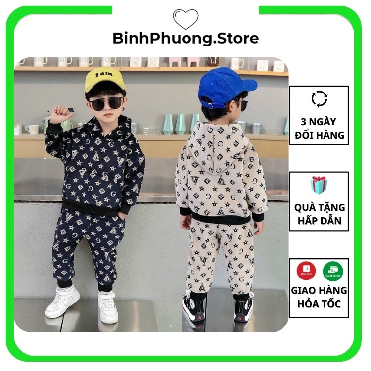 Bộ Thu Đông Nỉ Dài Tay Cho Bé, Đồ Bộ Quần Áo Thun Chất Dày Có Mũ Cho Trẻ Em Bé Trai Gái Hàn Quốc Binhphuong.Store B026