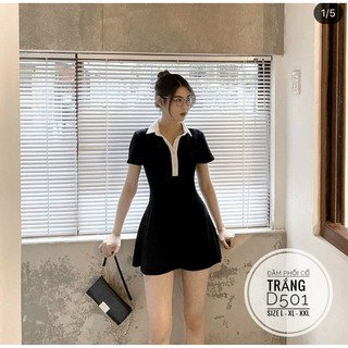 Bigsize Đầm phối cổ trắng D501