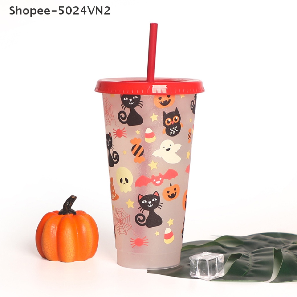 Cốc Uống Nước 710ml Có Thể Tái Sử Dụng Kèm Ống Hút Phong Cách Halloween