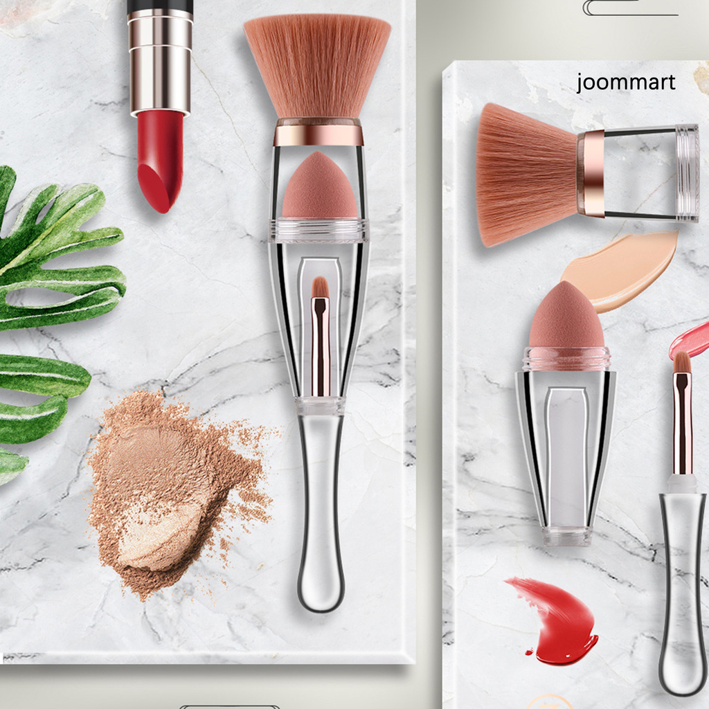 【JM】Contour Brush Ergonomic Transparent Dust-proof 3 in 1 Foundation Brush for Dressing Room