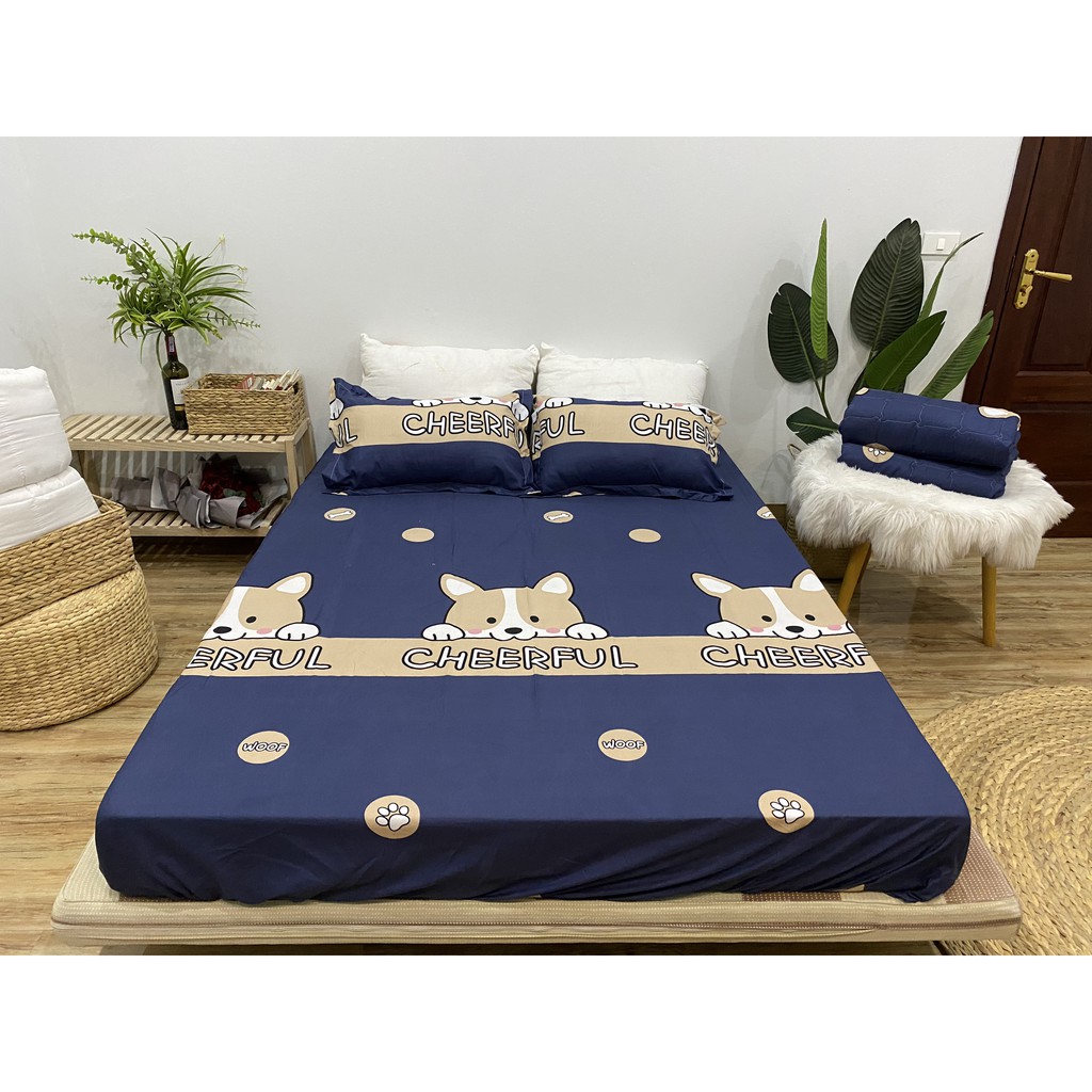 SET GA CHUN VÀ 2 VỎ GỐI NẰM COTTON POLY NGOCANHBEDDING HOT NHẤT HÈ 2021 MẪU CÁO XANH