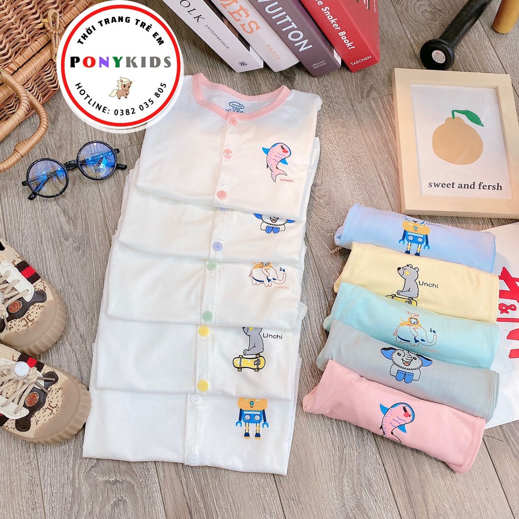 Bộ cộc tay cotton thun lạnh UNCHI cho bé trai bé gái cúc giữa thoáng mát mùa hè