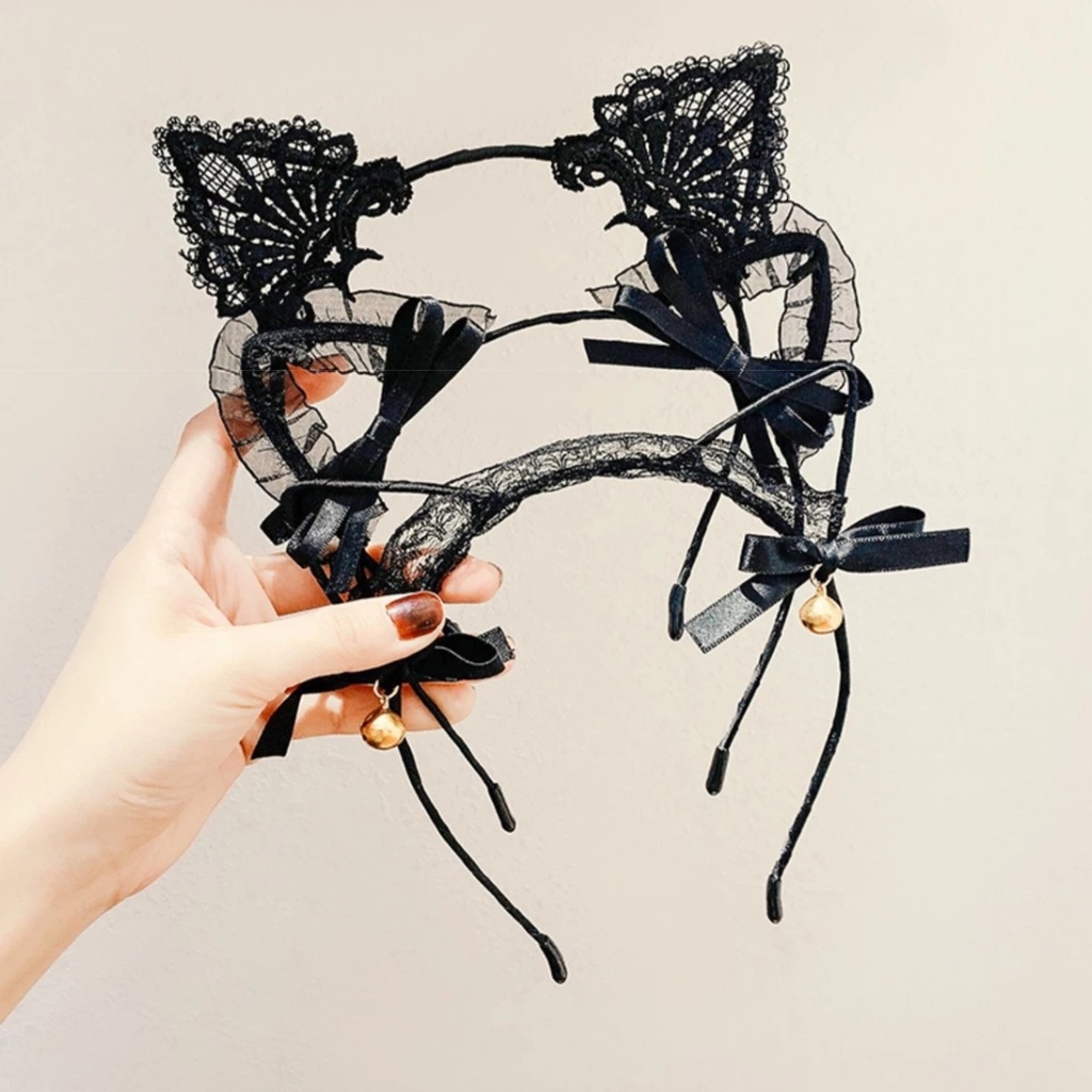 Băng Đô Tai Mèo Phối Ren Dễ Thương Phong Cách Hàn Quốc