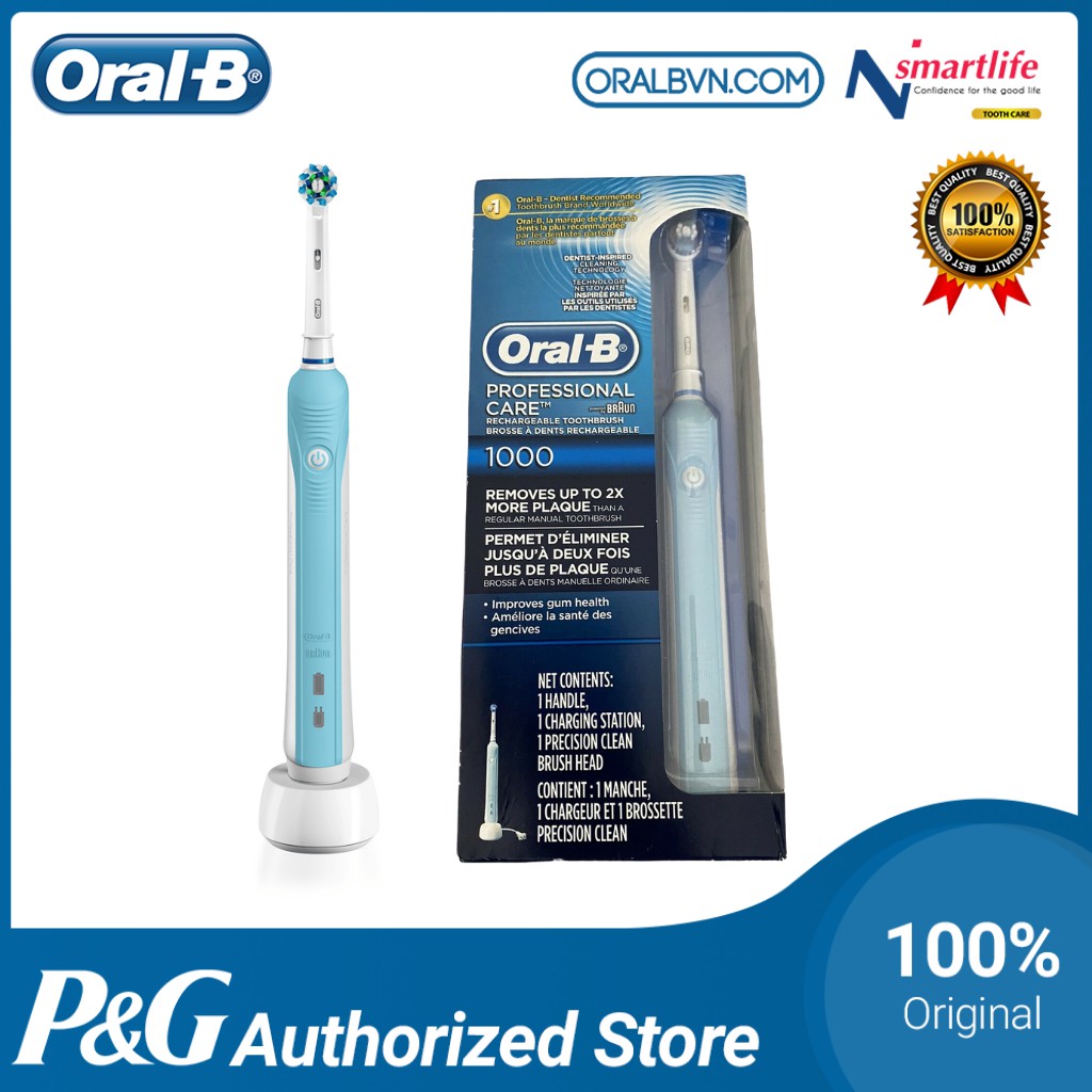 Bàn chải điện đánh răng tự động Oral B Pro 1000 xanh dương cao cấp làm sạch răng, hạn chế viêm nướu